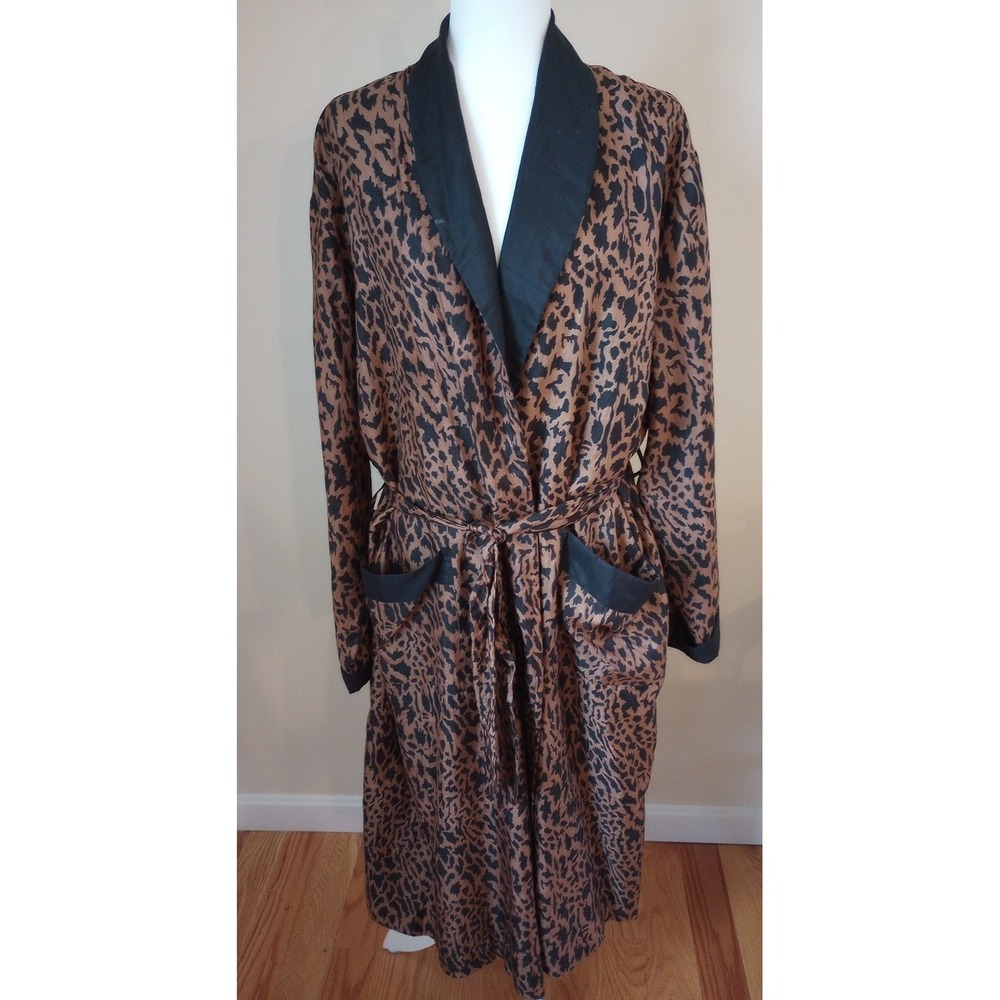 VTG Raksha Of Hindimp London Silk Couture Robe With Belt / Reverse Leopard Print